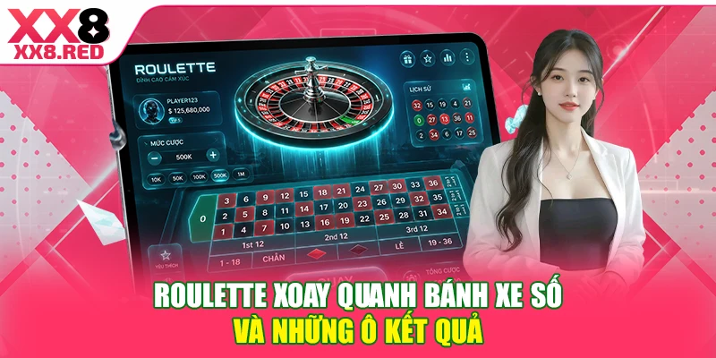 Roulette xoay quanh bánh xe số và những ô kết quả 